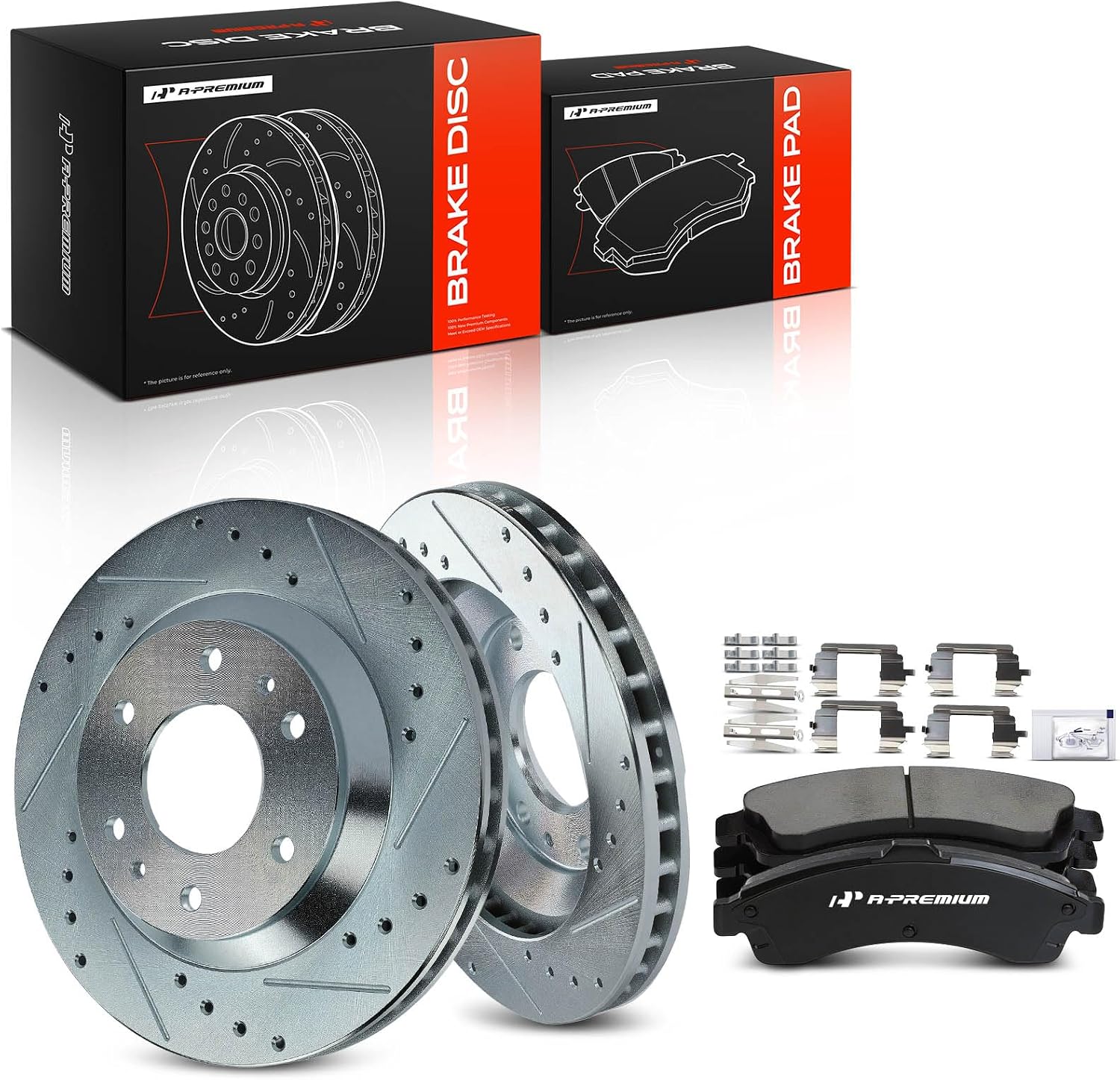 A-Premium 12.01 inch (305mm) Front Drilled and Slotted Disc Brake Rotors + Ceramic Pads Kit Compatible with Select Chevrolet, GMC, Buick, Isuzu and Oldsmobile Models - Trailblazer, Rainier, Envoy