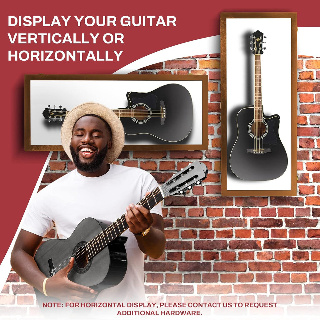 PENNZONI Acoustic Guitar Display Case - Acrylic Acoustic Guitar Case - Guitar Display Case Wall Mount Made from Hardwood Frame & Clear Acrylic - Walnut w/Felt White