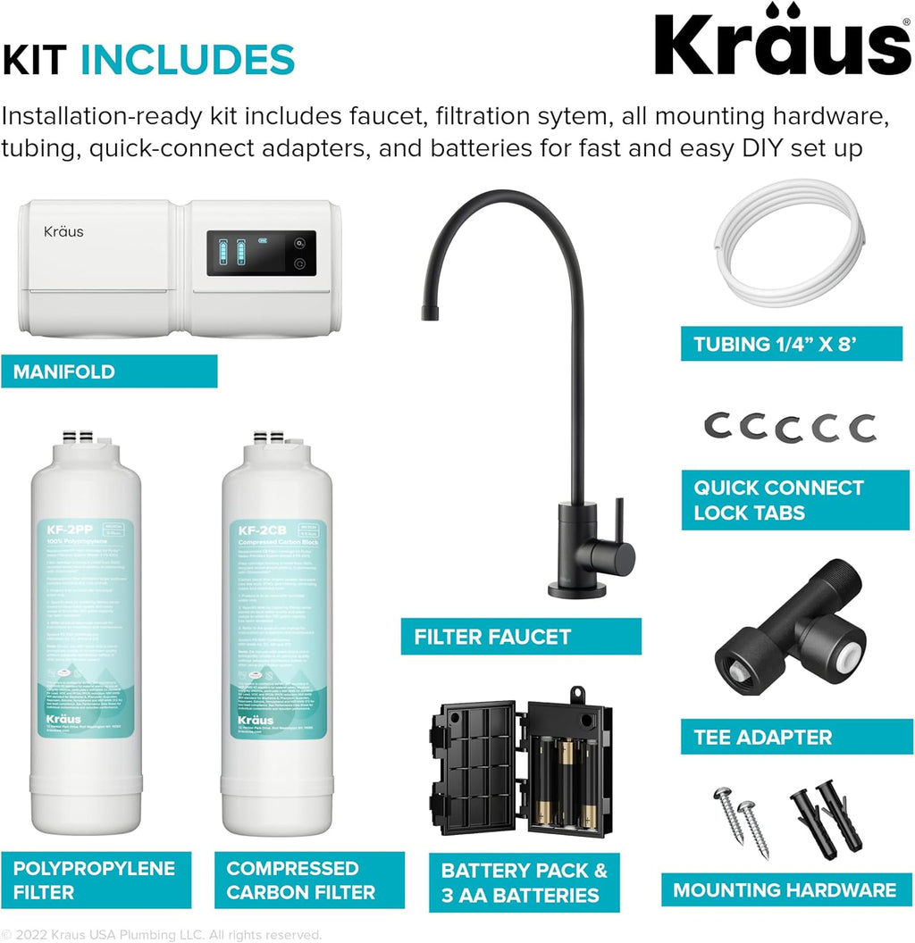 KRAUS Purita 2-Stage Under-Sink Filtration System with Single Handle Drinking Water Filter Faucet in Matte Black, FS-1001-FF-100MB