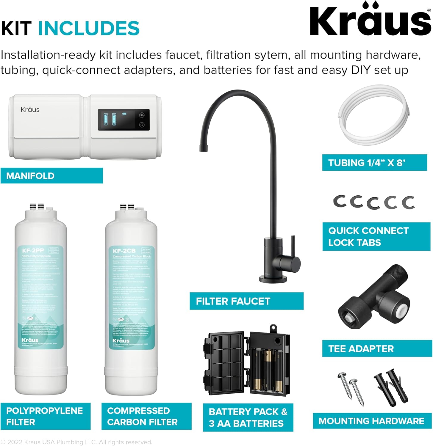 KRAUS Purita 2-Stage Under-Sink Filtration System with Single Handle Drinking Water Filter Faucet in Matte Black, FS-1001-FF-100MB