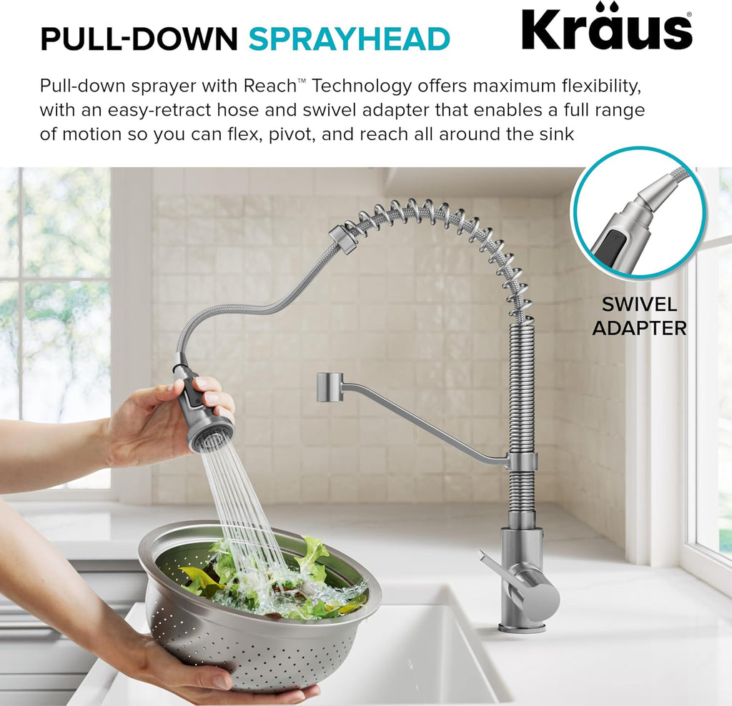 KRAUS Britt Commercial Style 2-Function Single Handle Pull Down Kitchen Faucet in Matte Black, KPF-1693MB