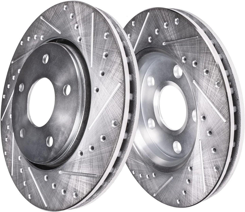 Detroit Axle - Brake Kit for 16-17 Volvo XC60 Drilled and Slotted Disc Brake Rotors Ceramic Brakes Pads 2016 2017 Replacement : 12.76' inch Front and 11.89' inch Rear Rotor