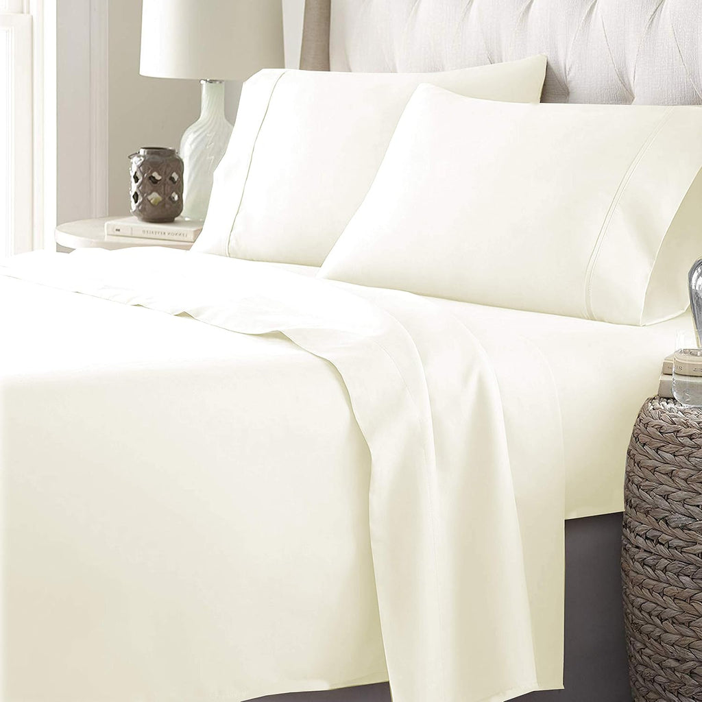 Pure 1000 Thread Count Egyptian Cotton- Sateen Weave- Olympic Queen(66' X 80') Ivory Sheet Set - 4-Piece 14'-18' Inches Standard Drop Length Elastic Bounded