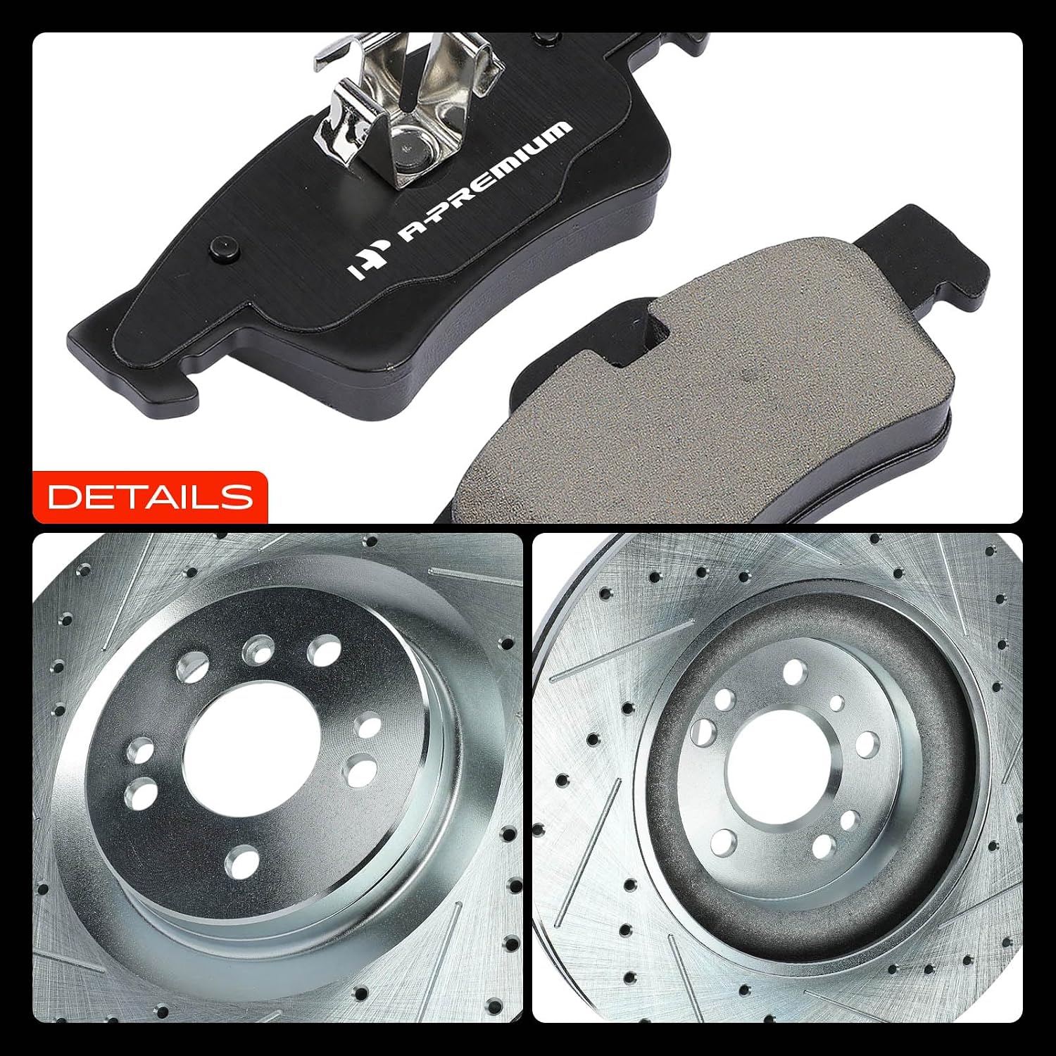 A-Premium Front and Rear Drilled and Slotted Disc Brake Rotors + Ceramic Pads Kit Compatible with Select Mercedes-Benz Models - GL320, GL350, GL450, GL550, R350, ML320, ML350, ML450, ML500, 12-PC Set