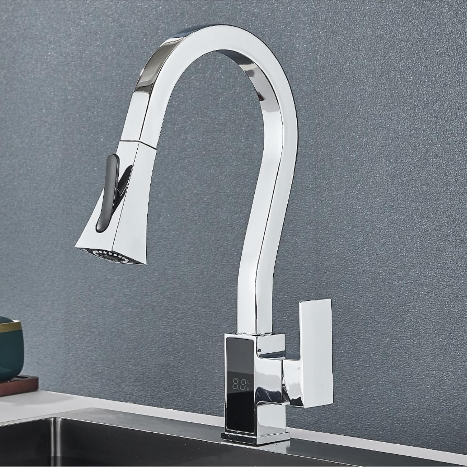 Smart Digital Display Kitchen Faucet Single Handle Pull Out Kitchen Sink Mixer Hot Cold Water Taps(Chrome)
