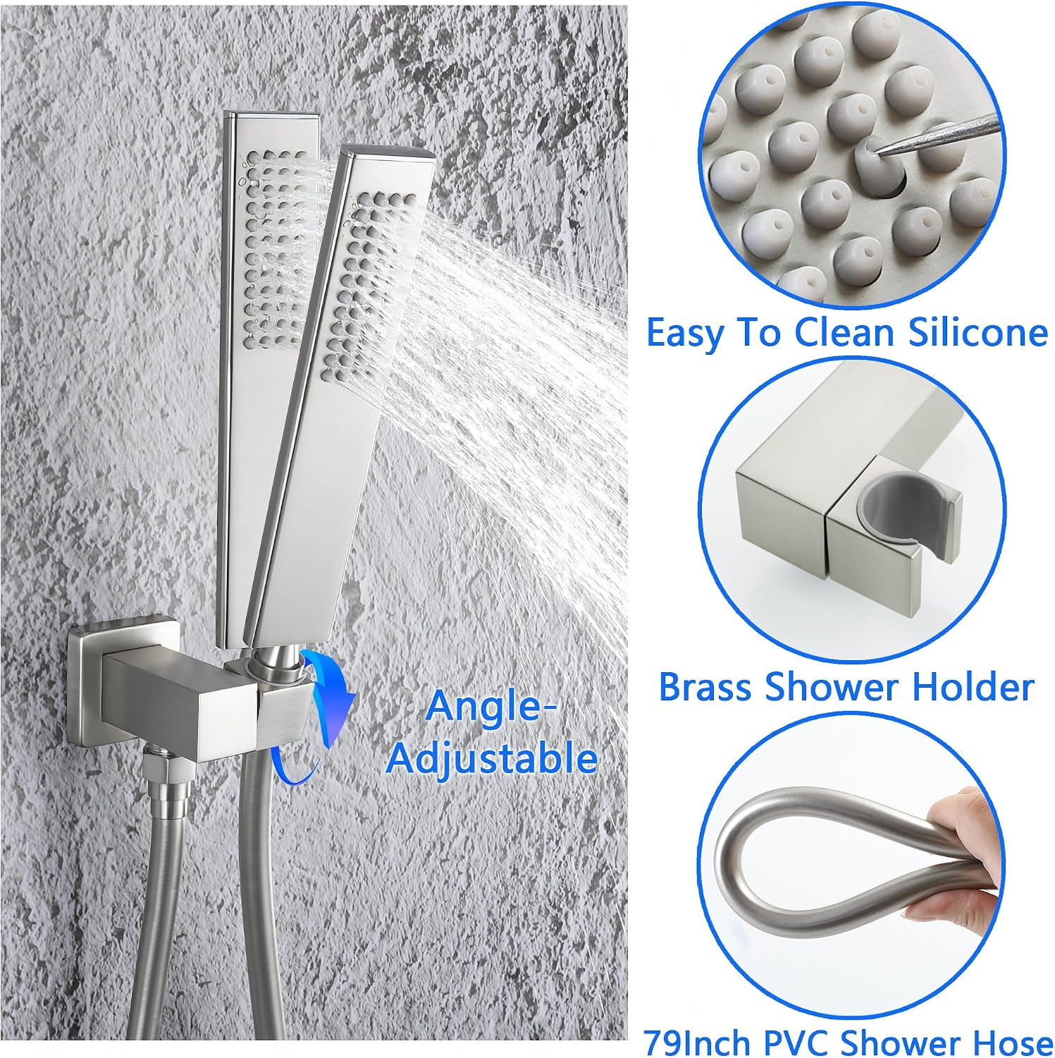 SKWOLL Shower Faucet Sets with Hydro Power Temperature Display, Brushed Nickel 12 Inch Shower Head Combo Kit, 2 Function Wall Mounted Shower Fixtures with Digital Shower Valve