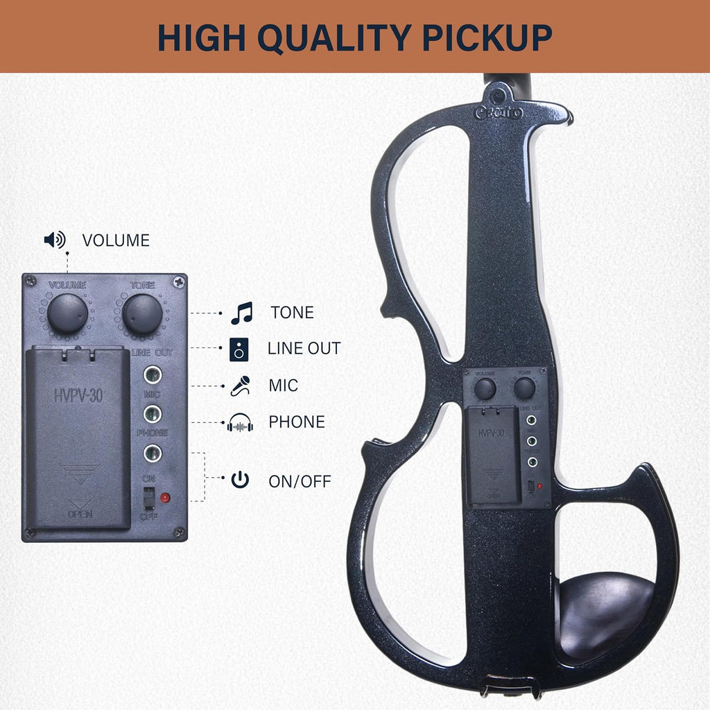Cecilio Silent Electric Solid Wood Violin Kit with Ebony Fittings, Full Size 4/4 Electric Violin for Beginner and Professional Musicians, Black Metallic