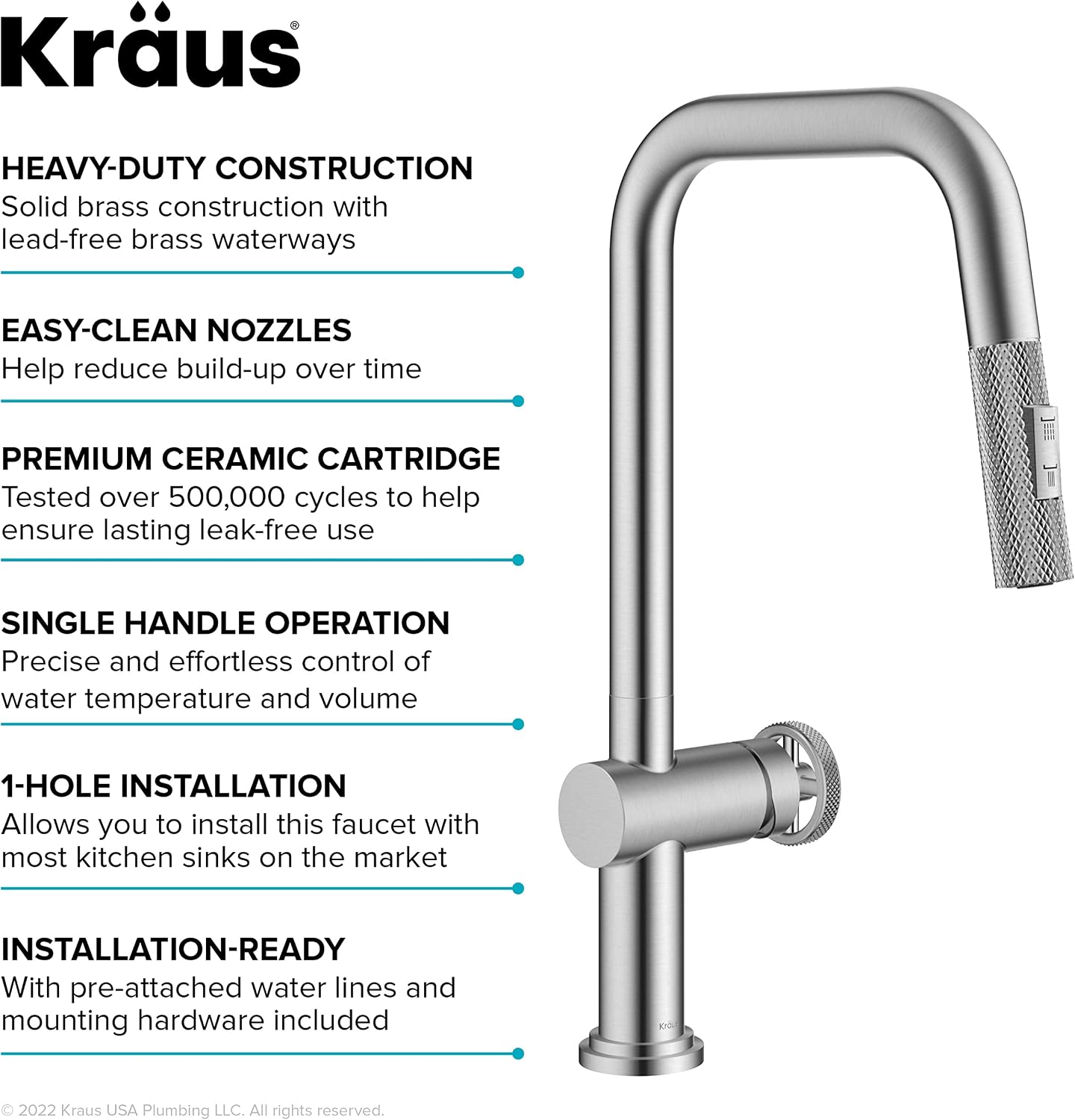 KRAUS Urbix Industrial Pull-Down Single Handle Kitchen Faucet in Spot-Free Stainless Steel, KPF-3126SFS