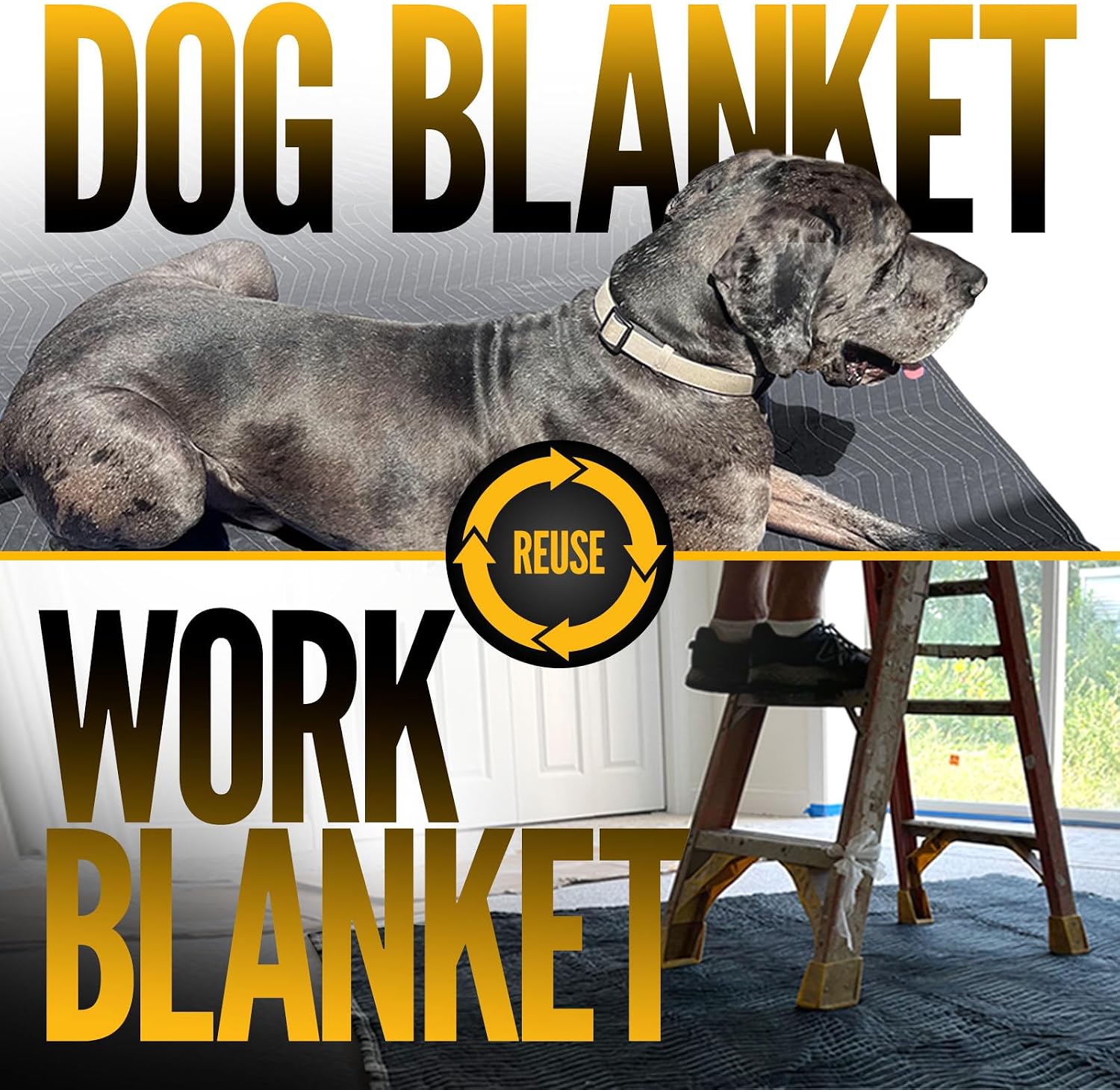US Cargo Control Moving Blankets 72'x80' 24-Pack, (65 lbs/doz weight), Heavy Duty Packing Blankets for Moving Furniture, Shipping, and Storage, Black Quilted Furniture Pads, MBDELUXE Econo Deluxe