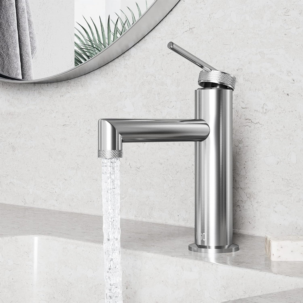 VIGO Sterling Single-Handle Single-Hole Mount Bathroom Sink Faucet, 7-Inch, Brushed Nickel, Modern Design, Solid Brass, 1.2 GPM WaterSense & Ceramic Disc Valve, Corrosion-Resistant