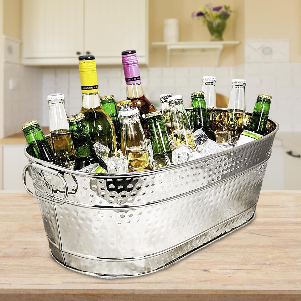 Square & Oval Galvanized Steel Ice Bucket Set of 2 | Heavy-Duty Metal Beer & Wine Coolers with Carry Handles for Outdoor Wedding, Party, Bar