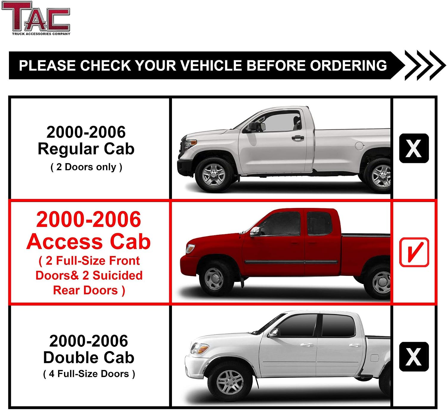 TAC Side Steps fit 2000-2006 Toyota Tundra Access Cab 3' Black Side Bars Nerf Bars Step Rails Running Boards Off Road Automotive Exterior Accessories (2 Pieces Running Boards)