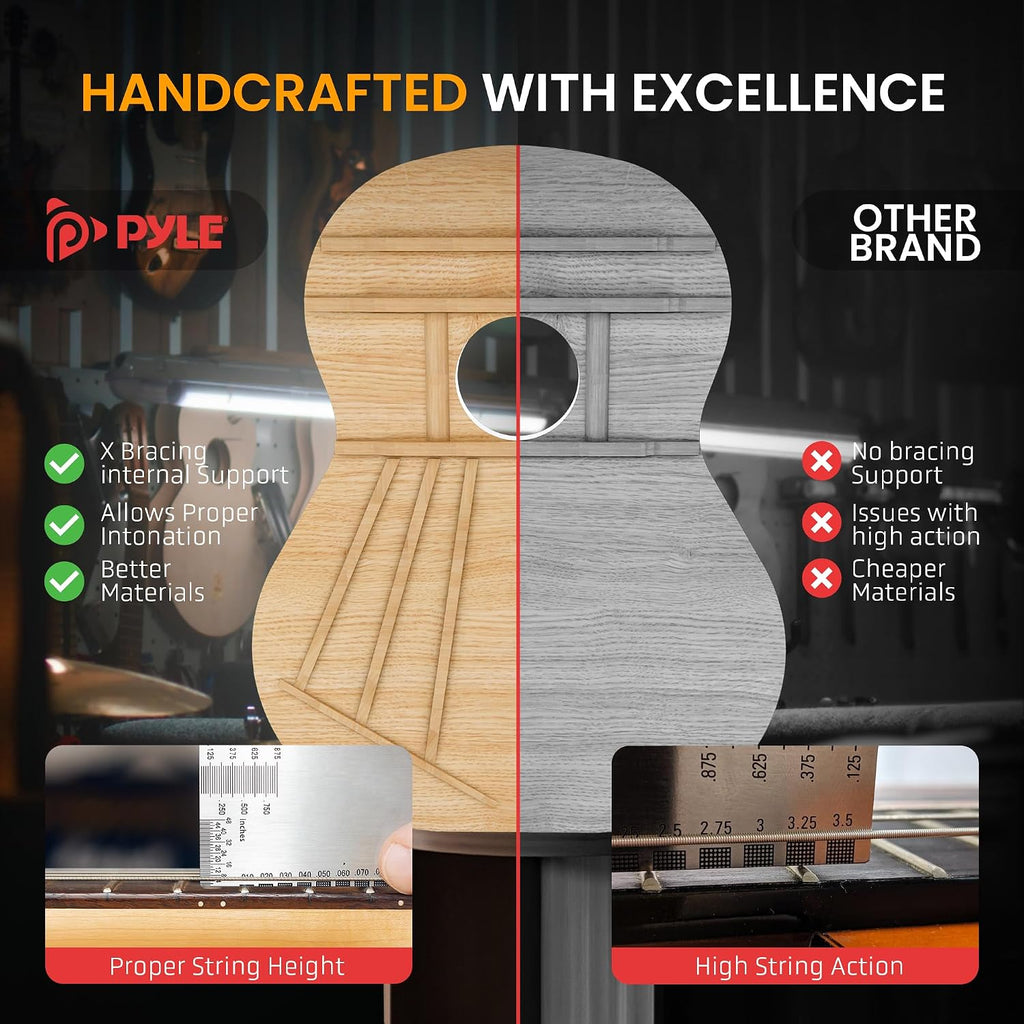Pyle 41' Beginner Acoustic Guitar Kit, Full Size Natural Cutaway Set