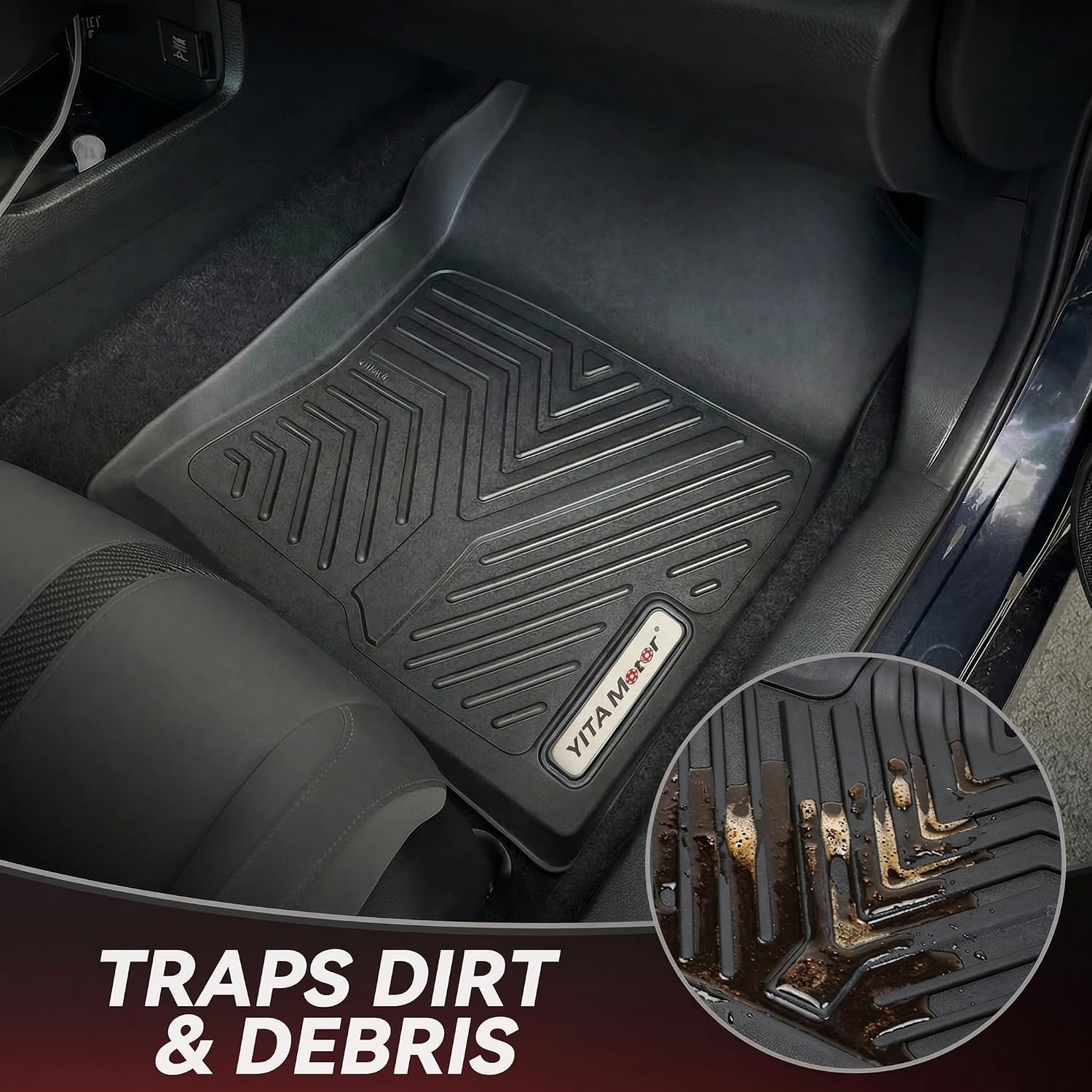 YITAMOTOR Floor Mats & Cargo Mats Fit for 2016-2021 Honda Civic Sedan (Not for Hatchback/Coupe), TPE All Weather Floor Liner for Honda Civic, 1st & 2nd Rows, Black