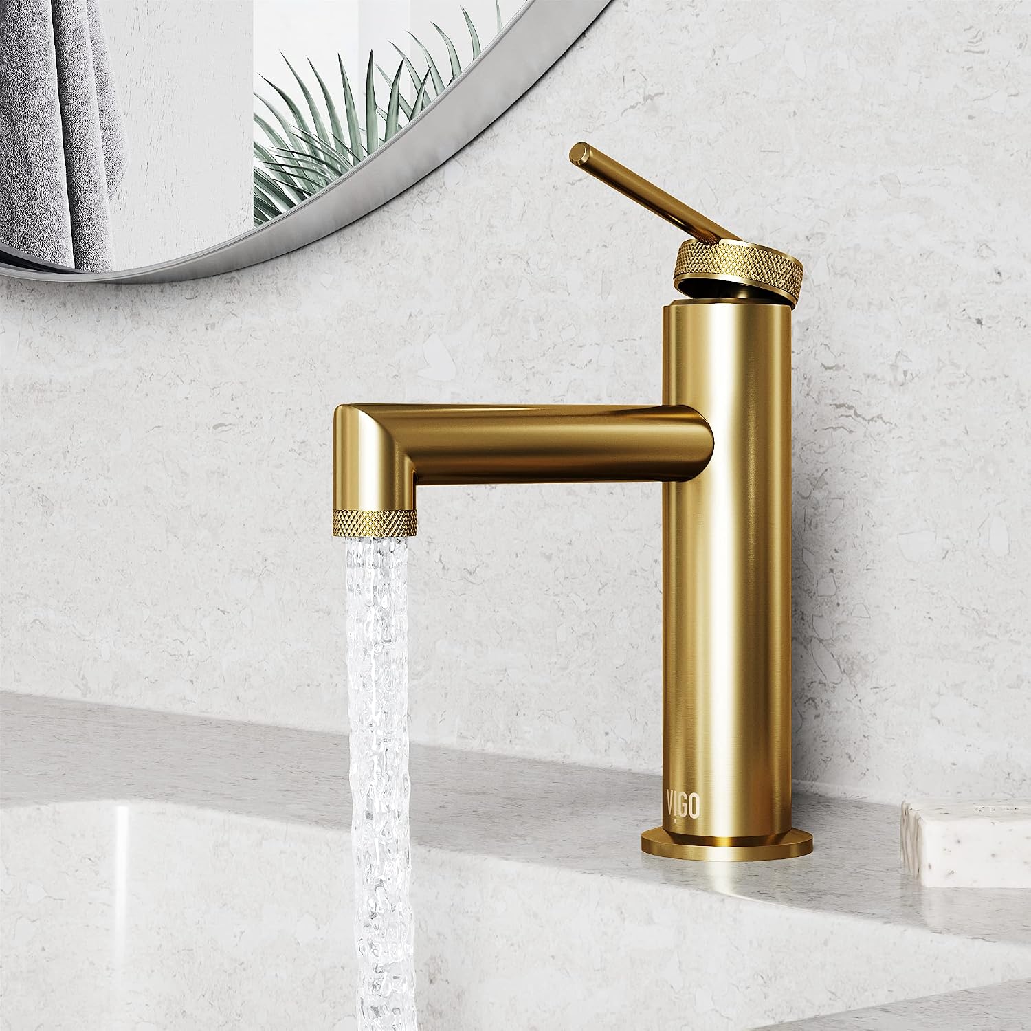 VIGO Sterling Single-Handle Single-Hole Mount Bathroom Sink Faucet, 7-Inch, Matte Brushed Gold, Modern Design, Solid Brass, 1.2 GPM WaterSense & Ceramic Disc Valve, Corrosion-Resistant