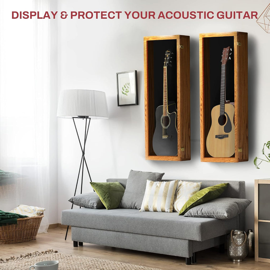 PENNZONI Acoustic Guitar Display Case - Acrylic Acoustic Guitar Case - Guitar Display Case Wall Mount, Guitar Wall Case Made from Hardwood Frame & Clear Acrylic | Natrual Oak