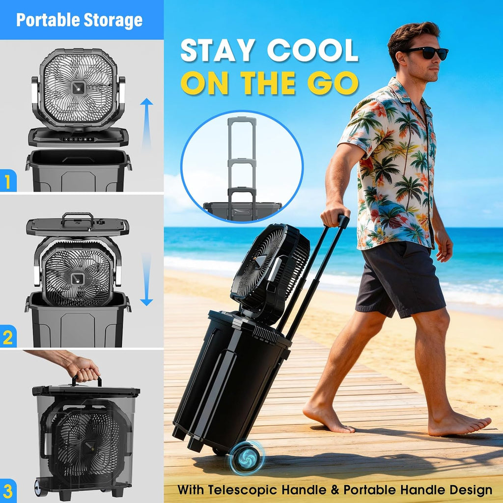 Ausic 5 Gal 12' Portable Misting Fan for Outside Patios, 30000mAh Outdoor Oscillating Rechargeable Battery Fan, Cooling Water Camping Fan with Telescopic Handle/Remote, Summer Essentials
