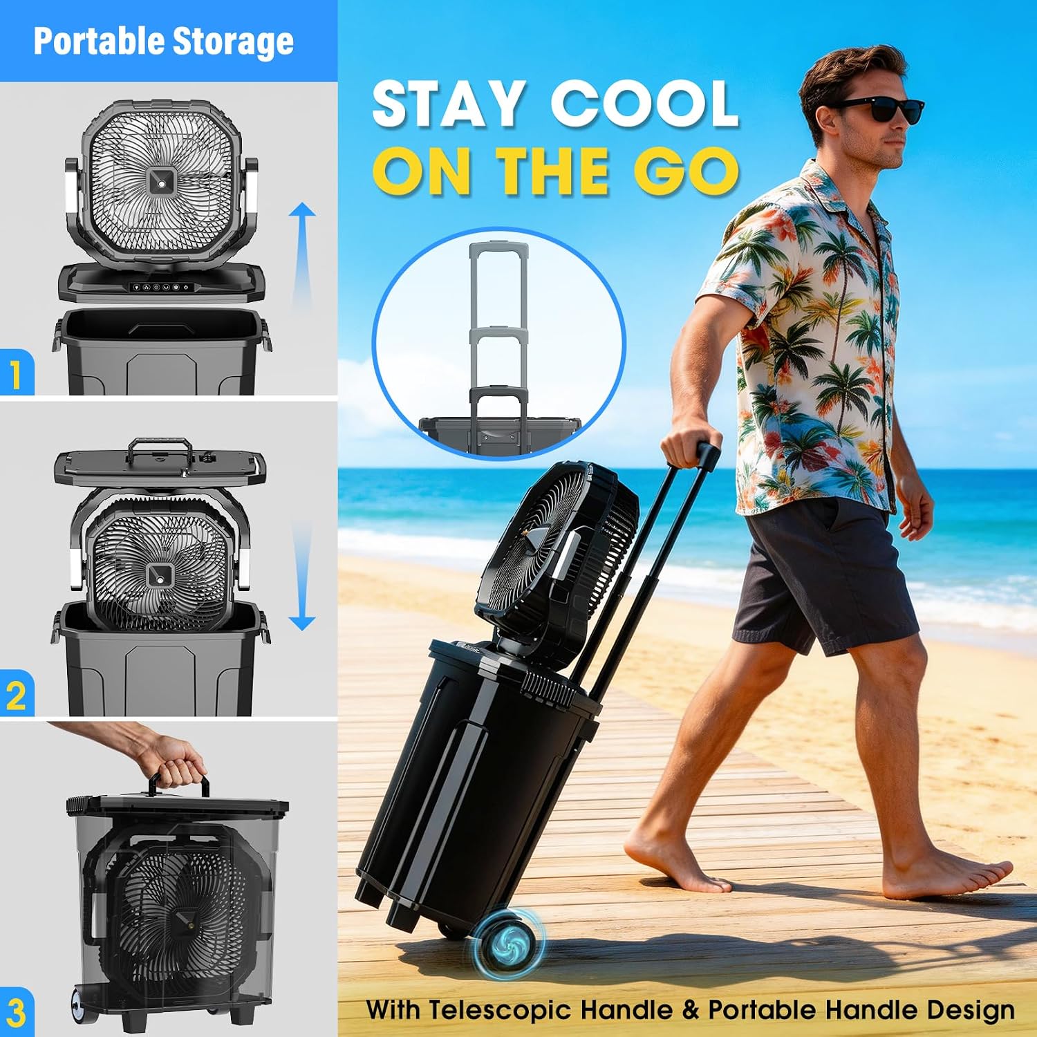 Ausic 5 Gal 12' Portable Misting Fan for Outside Patios, 30000mAh Outdoor Oscillating Rechargeable Battery Fan, Cooling Water Camping Fan with Telescopic Handle/Remote, Summer Essentials