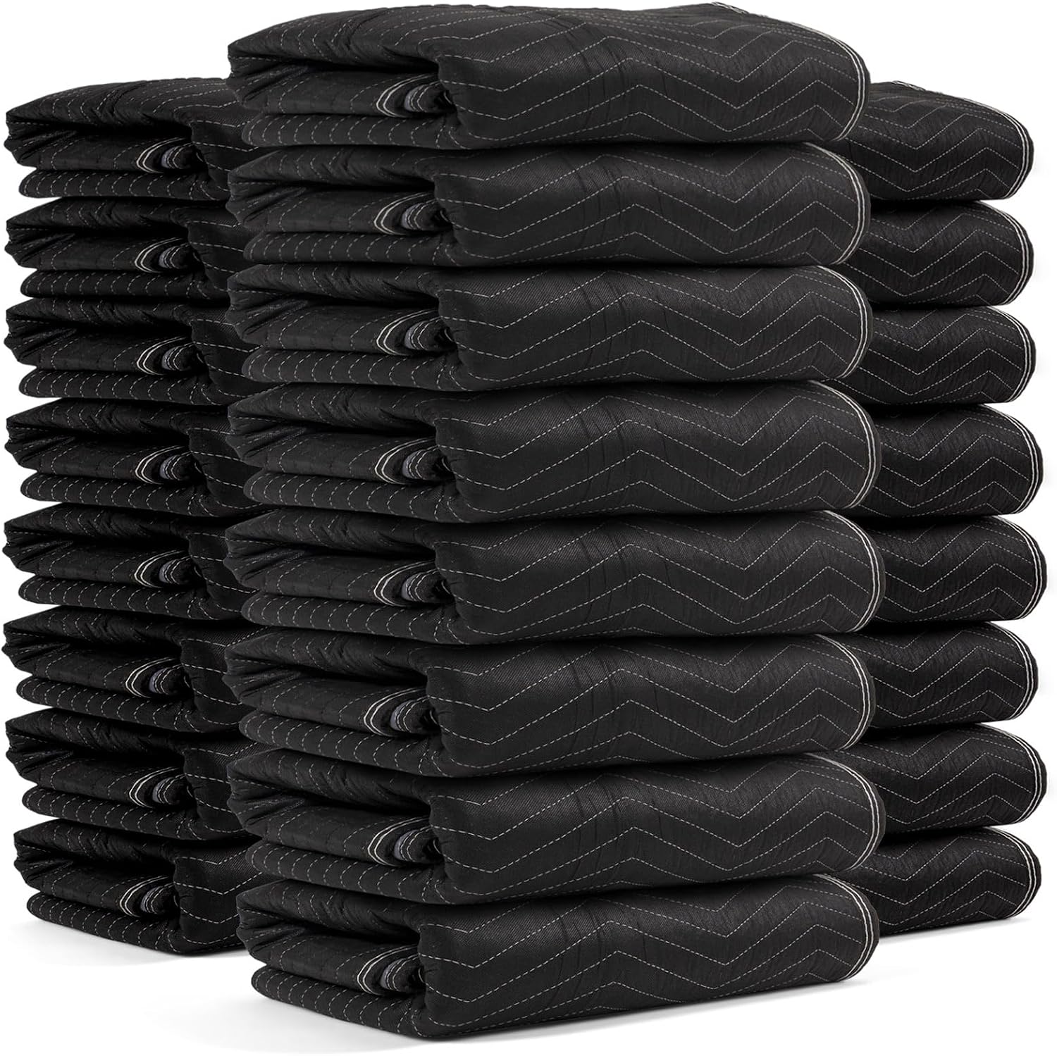 US Cargo Control Moving Blankets 72'x80' 24-Pack, (65 lbs/doz weight), Heavy Duty Packing Blankets for Moving Furniture, Shipping, and Storage, Black Quilted Furniture Pads, MBDELUXE Econo Deluxe