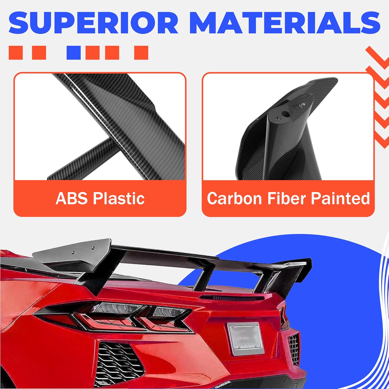 HECASA Rear Trunk Spoiler Wing Compatible with 2020-Present Chevy Corvette C8 Models, Trunk Lip Spoiler, Car Exterior Accessories Carbon Fiber Color