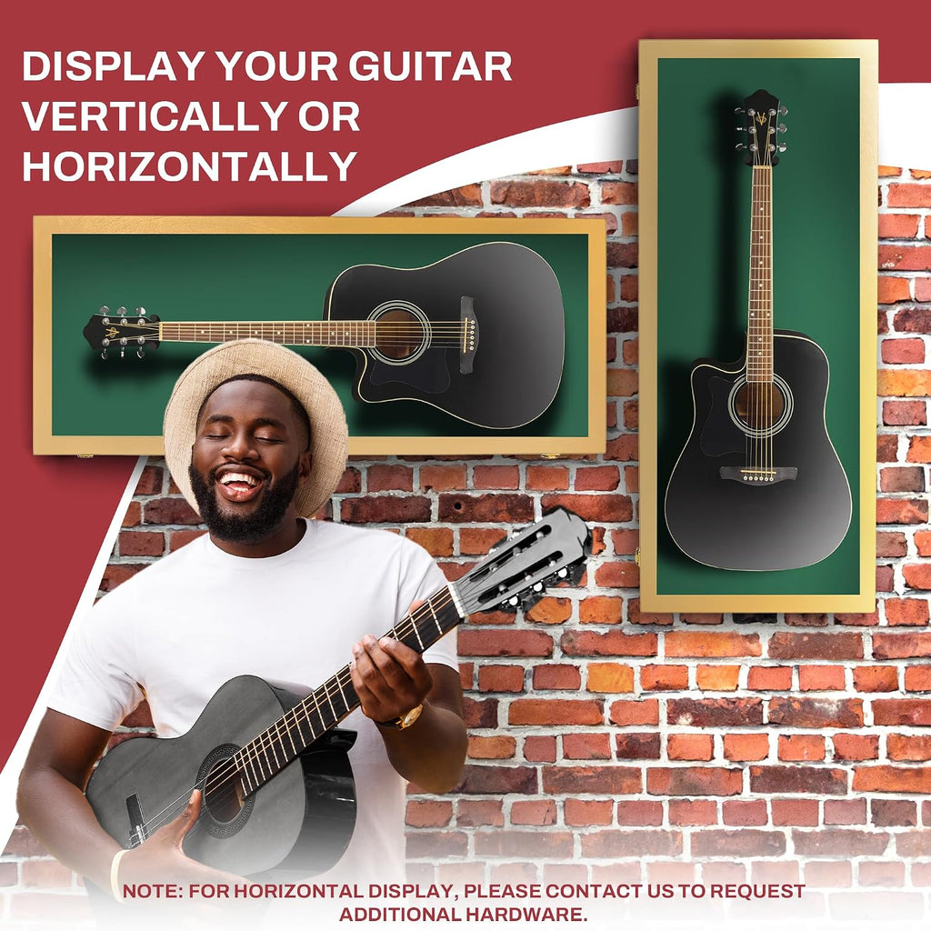 PENNZONI Acoustic Guitar Display Case - Acrylic Acoustic Guitar Case - Guitar Display Case Wall Mount Made from Hardwood Frame & Clear Acrylic - Golden Oak w/Felt Green