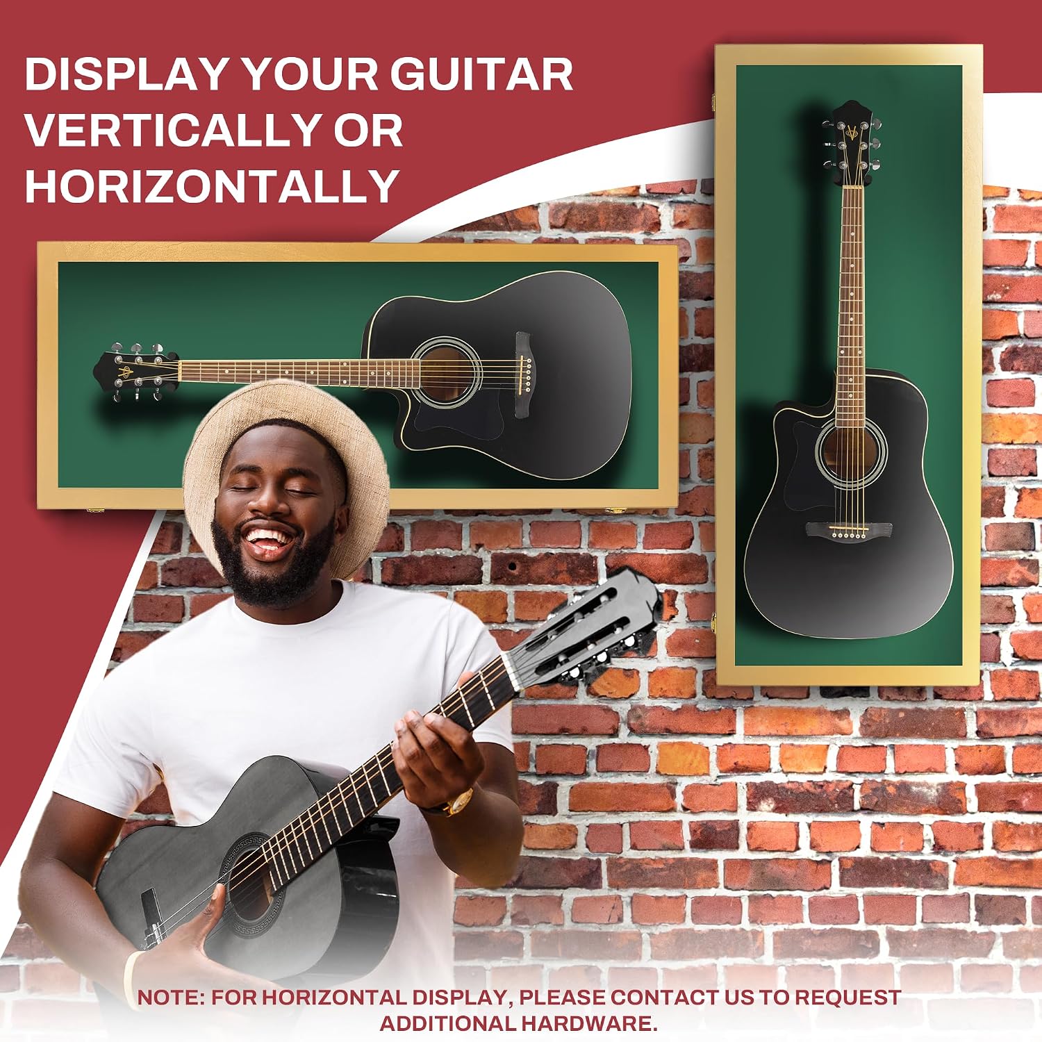 PENNZONI Acoustic Guitar Display Case - Acrylic Acoustic Guitar Case - Guitar Display Case Wall Mount Made from Hardwood Frame & Clear Acrylic - Golden Oak w/Felt Green
