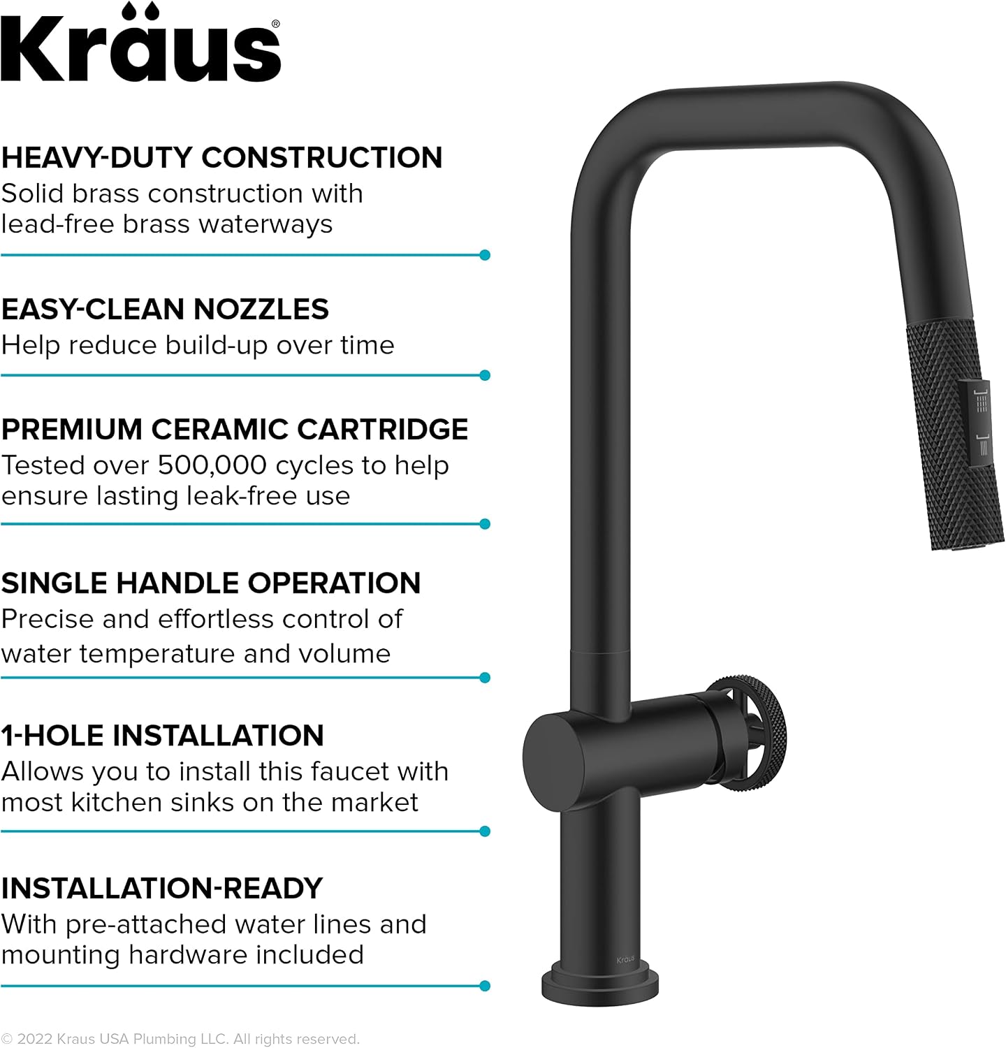 KRAUS Urbix Industrial Pull-Down Single Handle Kitchen Faucet in Matte Black, KPF-3126MB