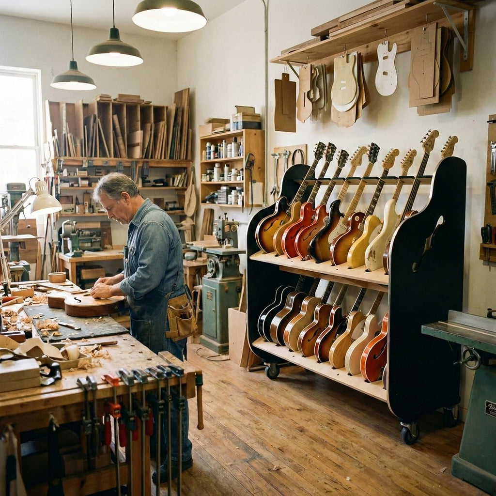 A&S Crafted Products Double-Stack 2-Tier Electric Guitar Rack - The Session-Pro | With Heavy-Duty Wheels and Holds 18 Instruments | Made in U.S.A.