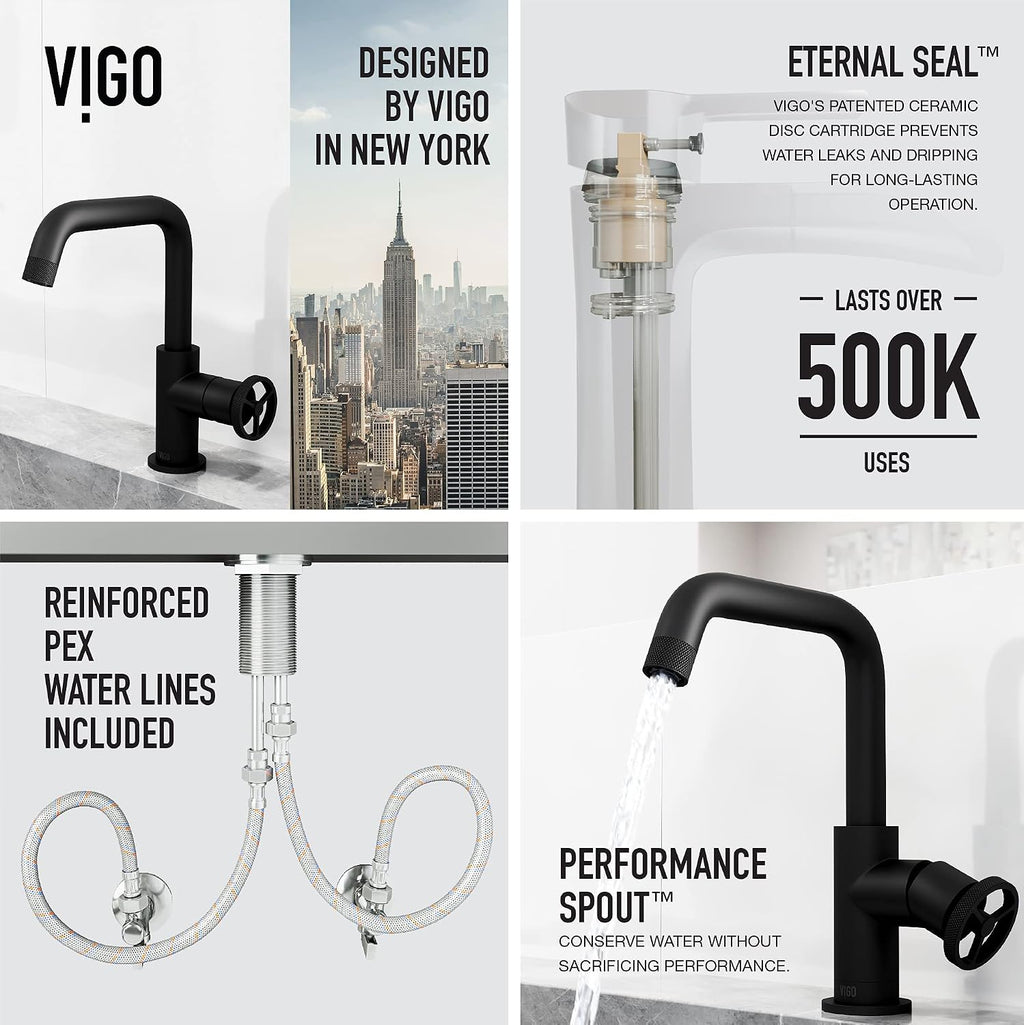 VIGO Cass Single-Handle Single-Hole Mount Bathroom Sink Faucet, 9-Inch, Matte Black, Modern Design, Solid Brass, 1.2 GPM WaterSense & Ceramic Disc Valve, Corrosion-Resistant