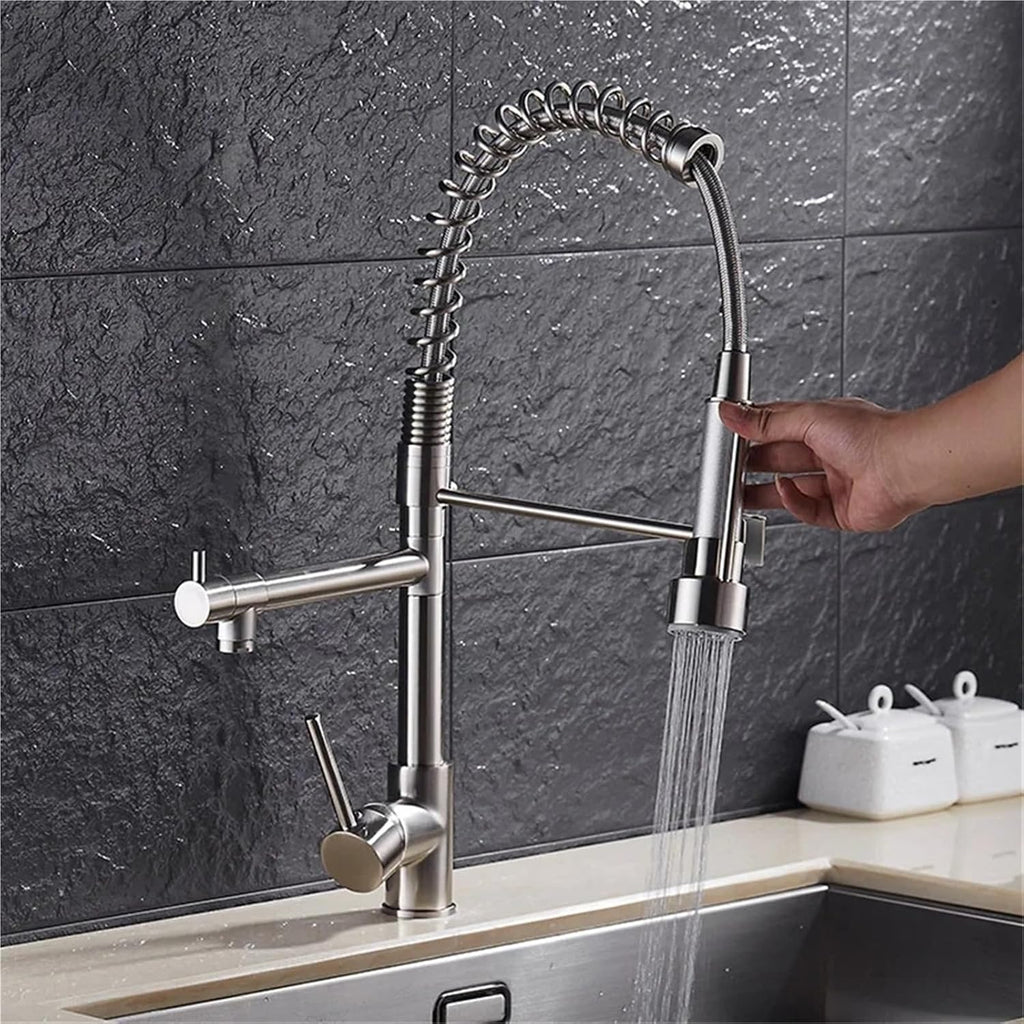 European Modern Kitchen Faucet Multifunctional Hot and Cold Water Spring Faucet Vegetable Bowl Tap(Nickel)