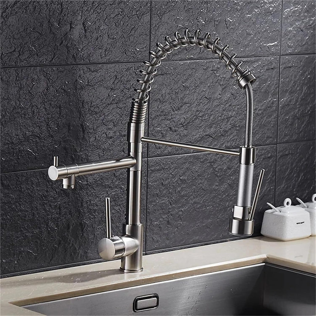 European Modern Kitchen Faucet Multifunctional Hot and Cold Water Spring Faucet Vegetable Bowl Tap(Nickel)