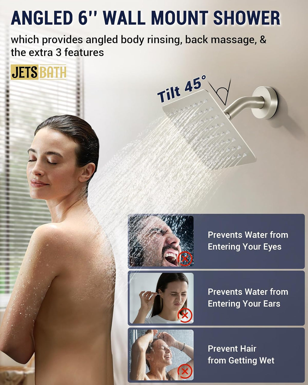 Dual Rainfall Shower Head System with 4 Body Jets, JetsBath Shower Faucet Set Double Shower Head 6-Inch Shower Head & 12' Rain Shower,Luxury Brushed Nickel Shower Faucet Set,Wall-Mounted Shower System