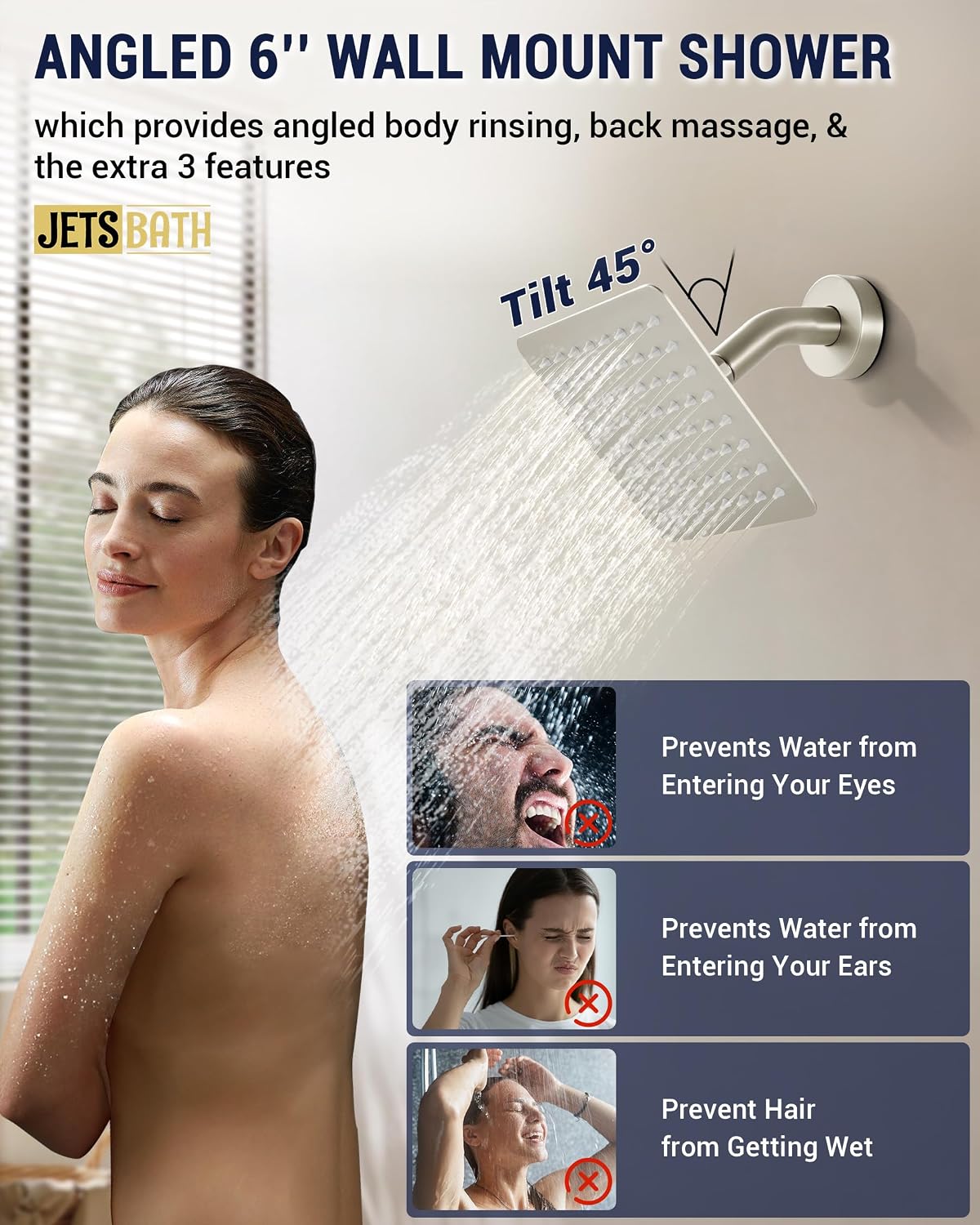 Dual Rainfall Shower Head System with 4 Body Jets, JetsBath Shower Faucet Set Double Shower Head 6-Inch Shower Head & 12' Rain Shower,Luxury Brushed Nickel Shower Faucet Set,Wall-Mounted Shower System
