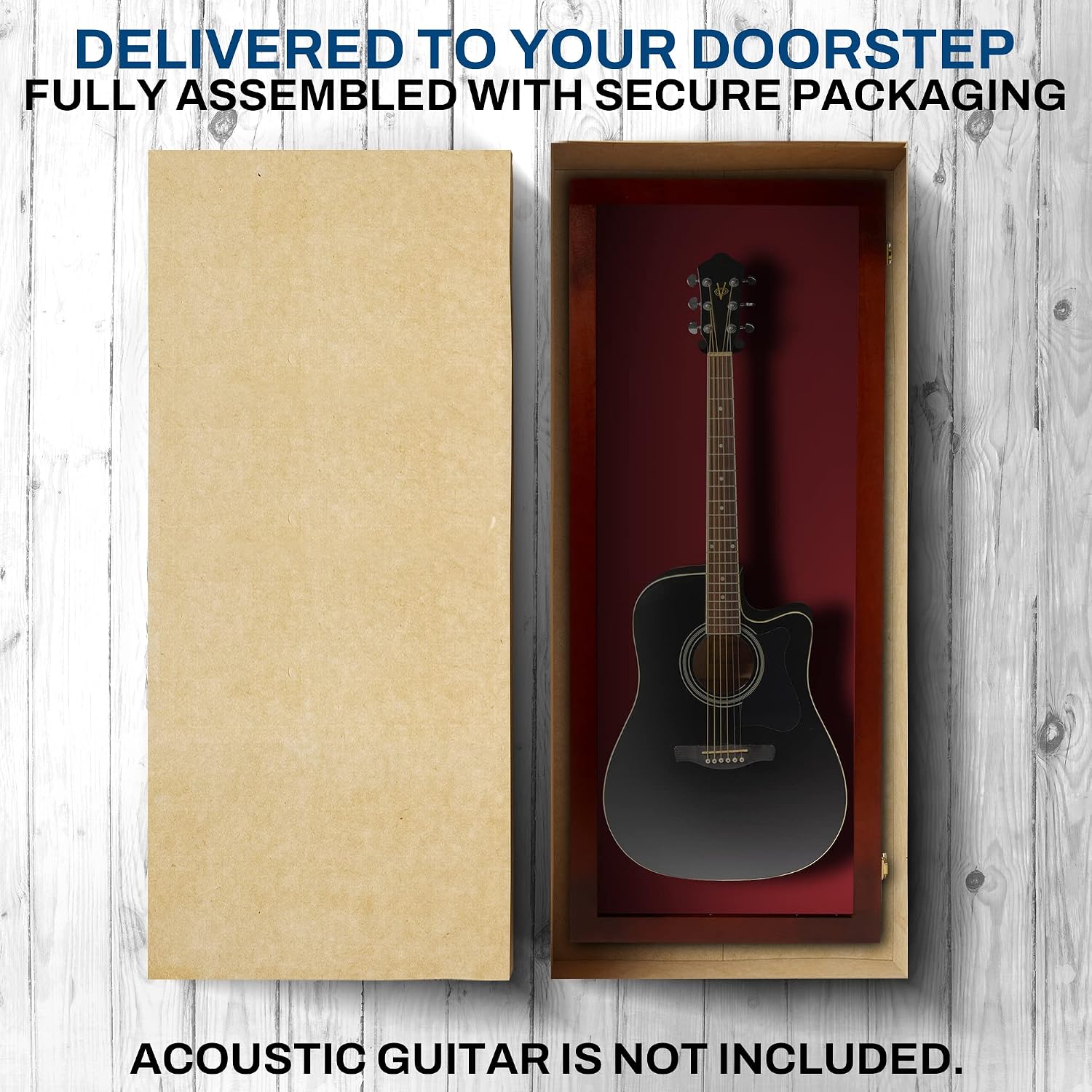 PENNZONI Acoustic Guitar Display Case - Acrylic Acoustic Guitar Case - Guitar Display Case Wall Mount Made from Hardwood Frame & Clear Acrylic - Cherry w/ Red Felt