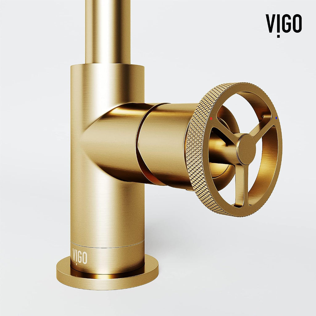 VIGO Cass Single-Handle Single-Hole Mount Bathroom Sink Faucet, 9-Inch, Matte Brushed Gold, Modern Design, Solid Brass, 1.2 GPM WaterSense & Ceramic Disc Valve, Corrosion-Resistant