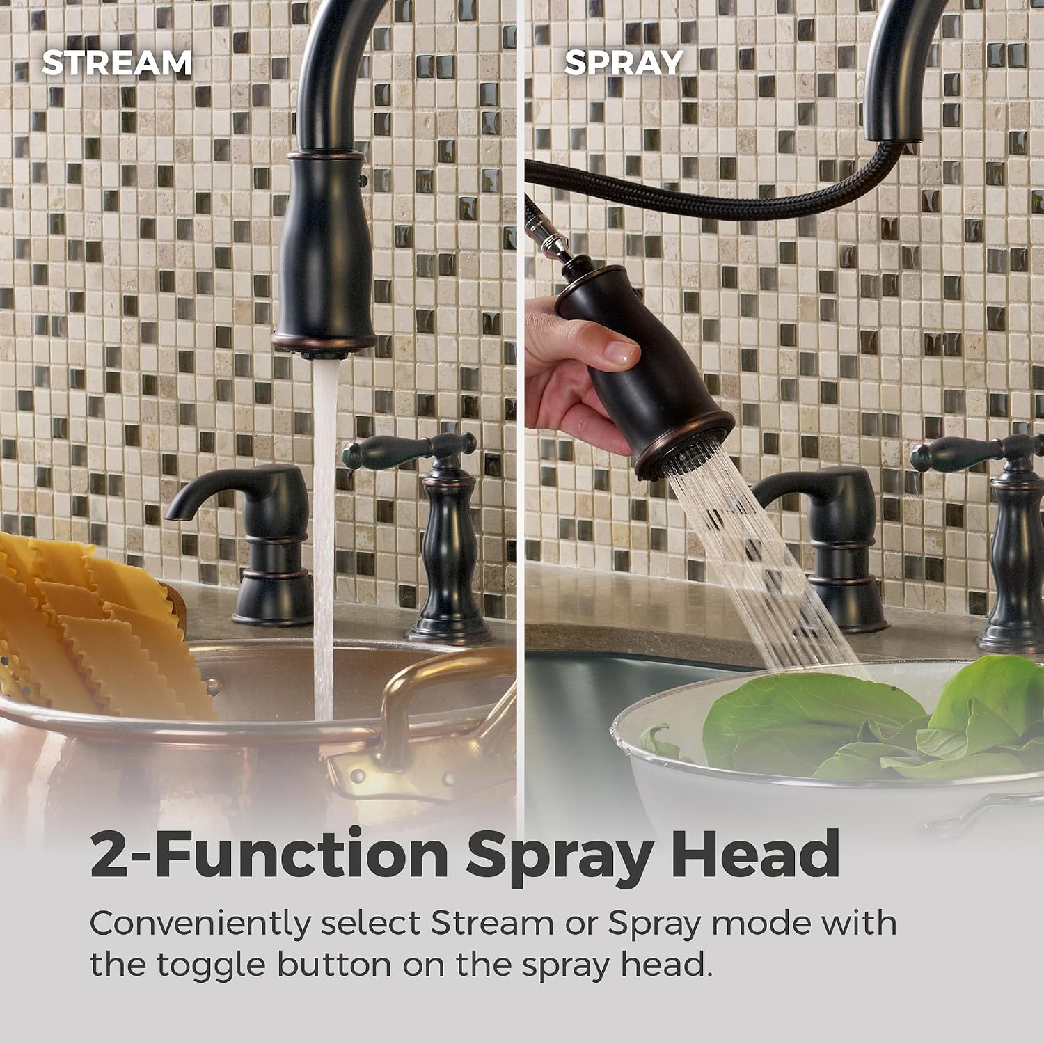 Pfister Hanover Kitchen Sink Faucet with Pull Down Sprayer and Soap Dispenser, 2-Handle High Arc Design, 4-Hole Installation, Tuscan Bronze Finish for Kitchen Sink F5314HNY