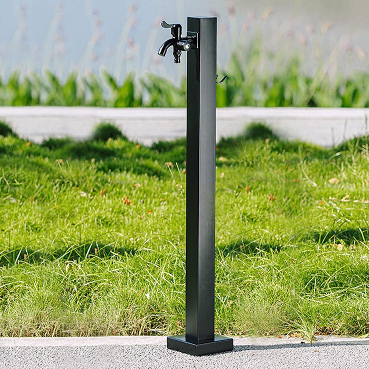 304 Stainless Steel Vertical Garden Water Column, Decorative Feature Fountain Water Dispenser Hydrant, Free-Standing Outdoor Faucet with Hook(Black,950mm/37.4in)