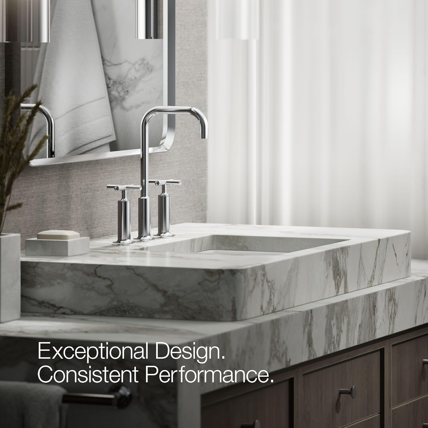 KOHLER K-14408-3-CP Purist® Widespread Bathroom Sink Faucet, 3-Hole, Widespread High Cross Handles and High Gooseneck Spout, 1.2 GPM, Polished Chrome