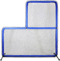 JUGS Protector Blue Series L-Shaped Pitchers Screen — Baseball Pitcher and Pitching Machine Protection, 7'H x 7'W with a 3' x 3' cutout, 60 Ply Poly-E Netting and 1.5' Diameter Frame, 1-Year Guarantee