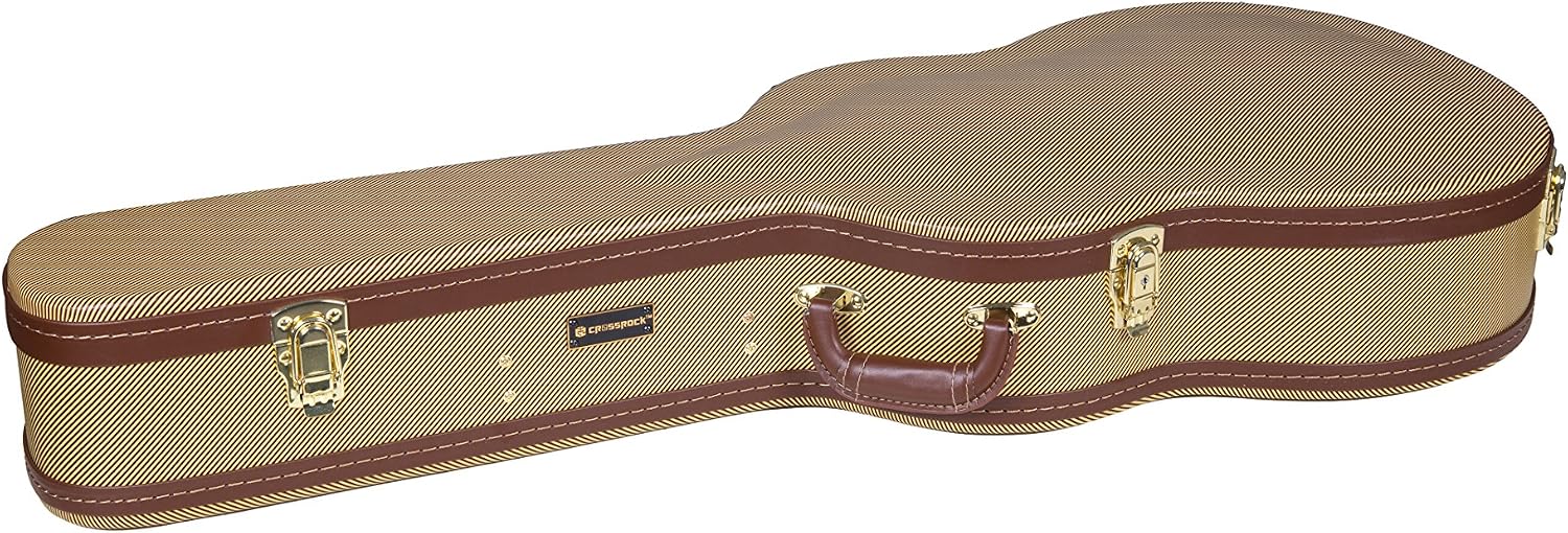 Crossrock Wooden Classical Guitar Case for 4/4 Full Size | Arched Top Design, Plush Interior, Metal Latches, Storage Compartment – Durable Hard Shell-Vintage Tweed(CRW600CTW)