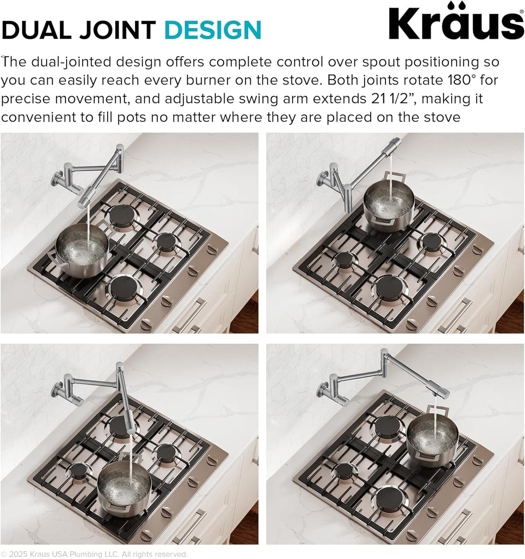 KRAUS Bolden Pot Filler Faucet with Retractable Arm, Wall Mount Kitchen Faucet, Pot Filler for Stove in Spot-Free Brushed Brass, KPF-5003SFBB
