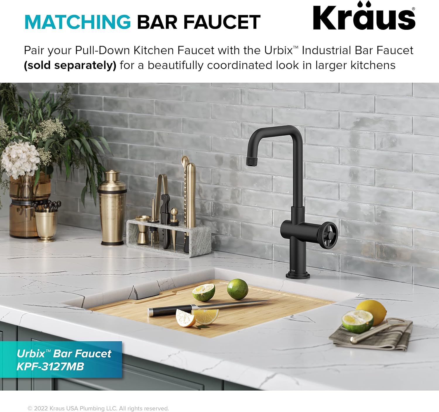 KRAUS Urbix Industrial Pull-Down Single Handle Kitchen Faucet in Matte Black, KPF-3126MB