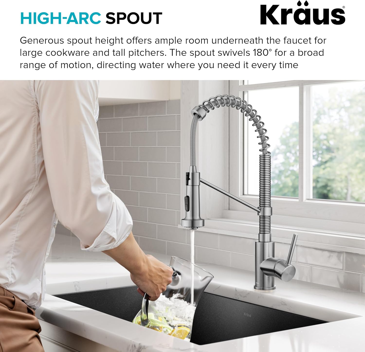 KRAUS Bolden Commercial Style 2-Function Single Handle Pull Down Kitchen Faucet in Spot-Free Stainless Steel, KPF-1610SFS