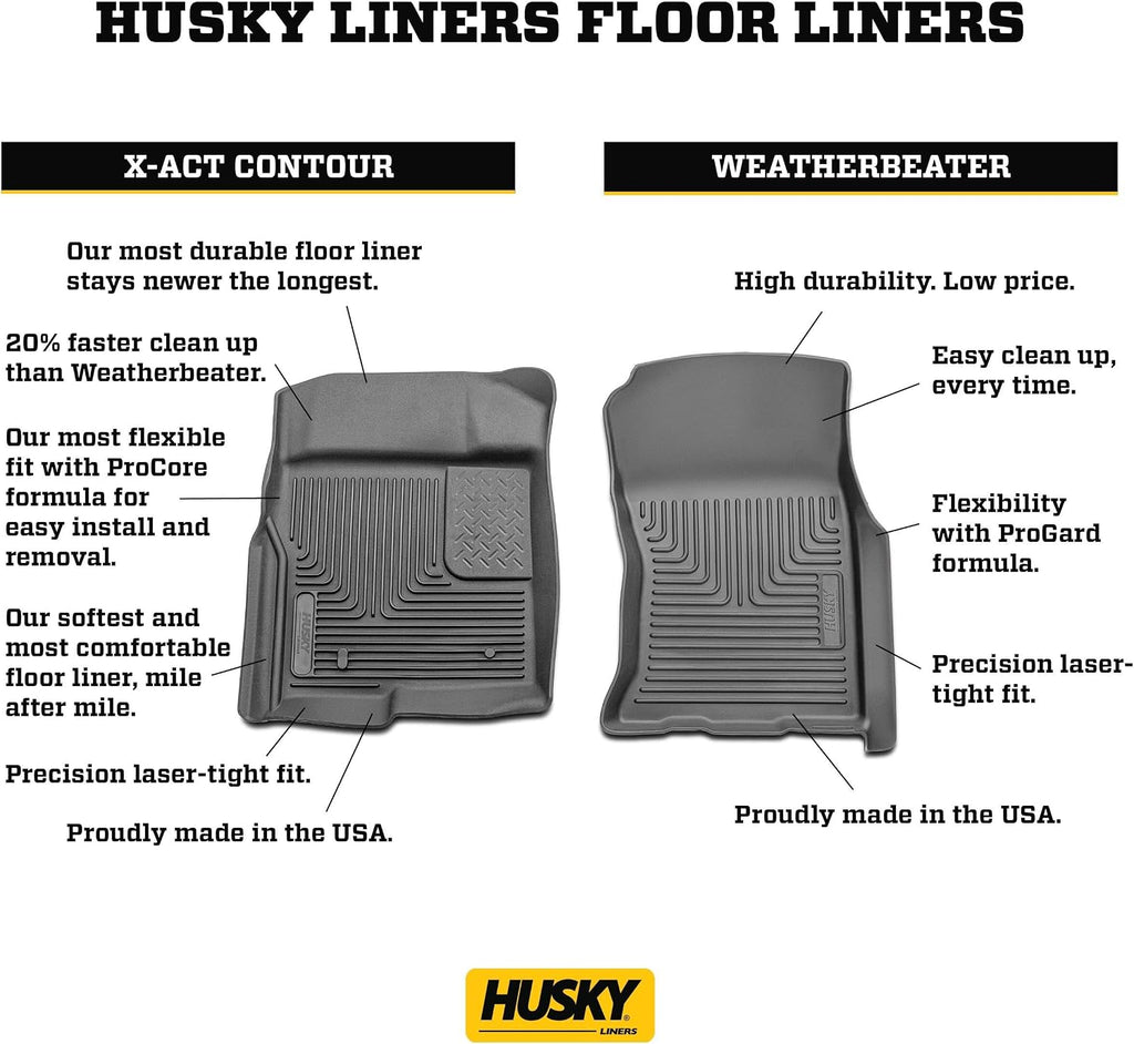 Husky Liners X-act Contour Floor Mats | Fits 2009-2024 Dodge Ram 1500 (19-24 Classic Body) 10-18 Dodge Ram 2500/3500 Crew Cab Only w/Auto Trans | Front & 2nd Row, 3-pc Black - 53608