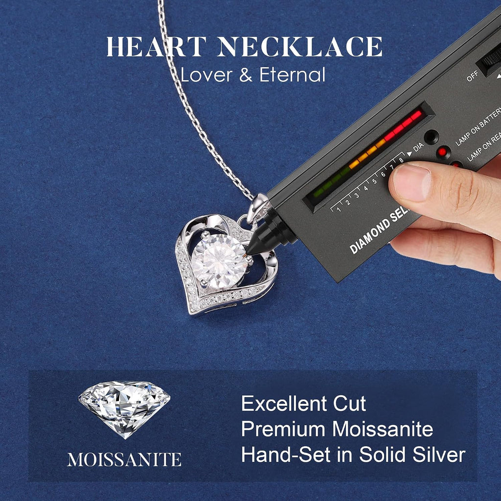 MOOSEA Heart Moissanite Pendant Necklace, 925 Sterling Silver 1-3 Carat Lab Created Moissanite, Anniversary Birthday Gifts for Women Mom Wife Girlfriend Grandma Jewelry Gift