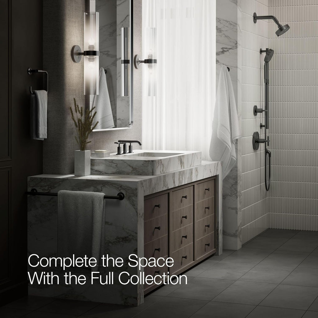 KOHLER K-14410-3-BL Purist® Widespread Bathroom Sink Faucet, 3-Hole Bathroom Faucets with Low Cross Handles and Low Spout, 1.2 GPM, Matte Black