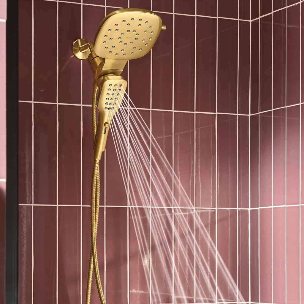 Moen Verso Brushed Gold Infiniti Dial Square Rain Shower Head with Detachable Hand Shower Combo, 7-Inch Spray Head, 220C5BG