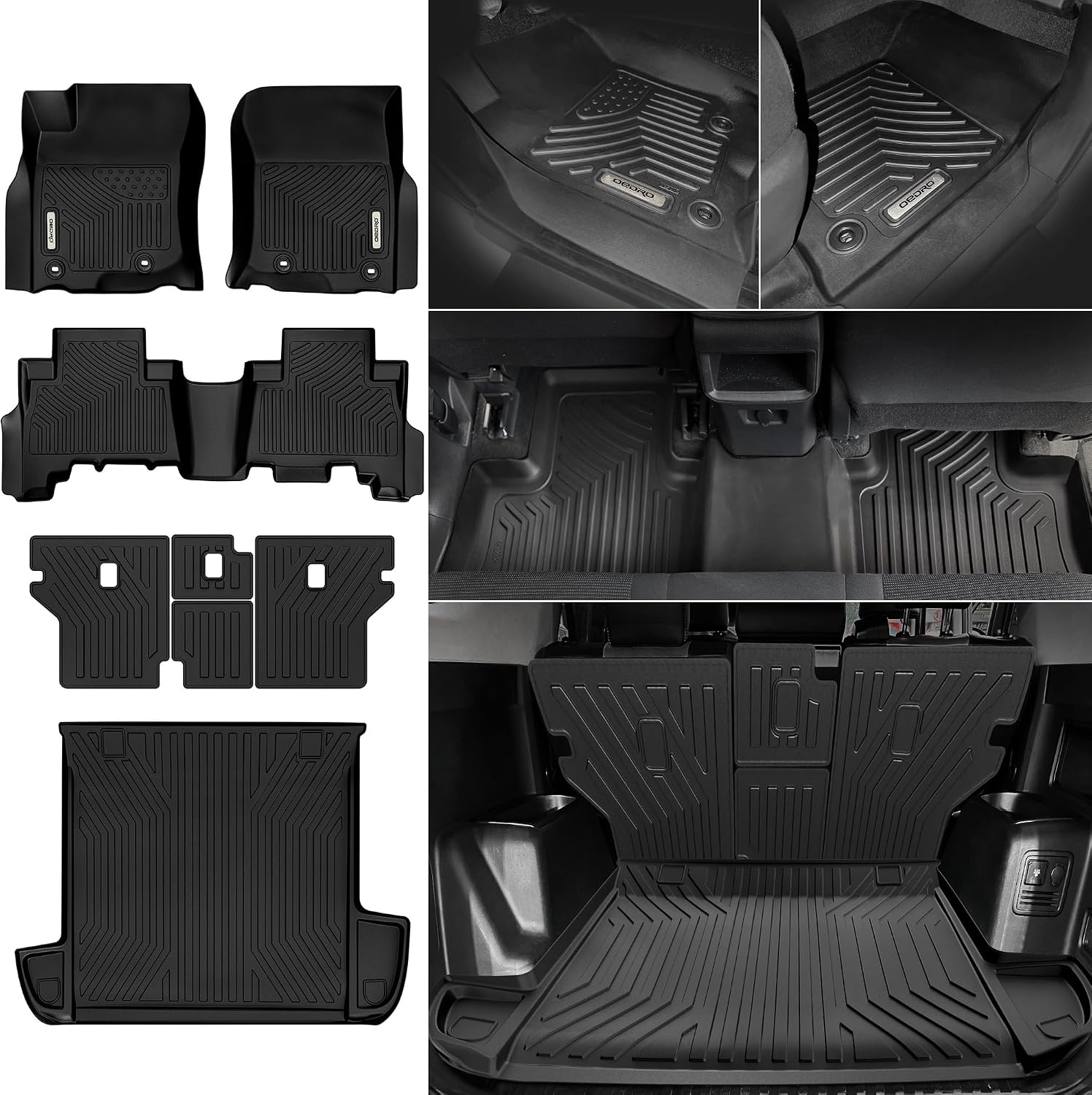 OEDRO Floor Mats Cargo Liner Fit for 2013-2024 Toyota 4Runner 5-Seater, Custom Fit TPE All Weather Floor Liners Trunk Mat with Backrest Mat for 4Runner Accessories, Car Mat Full Set, Black
