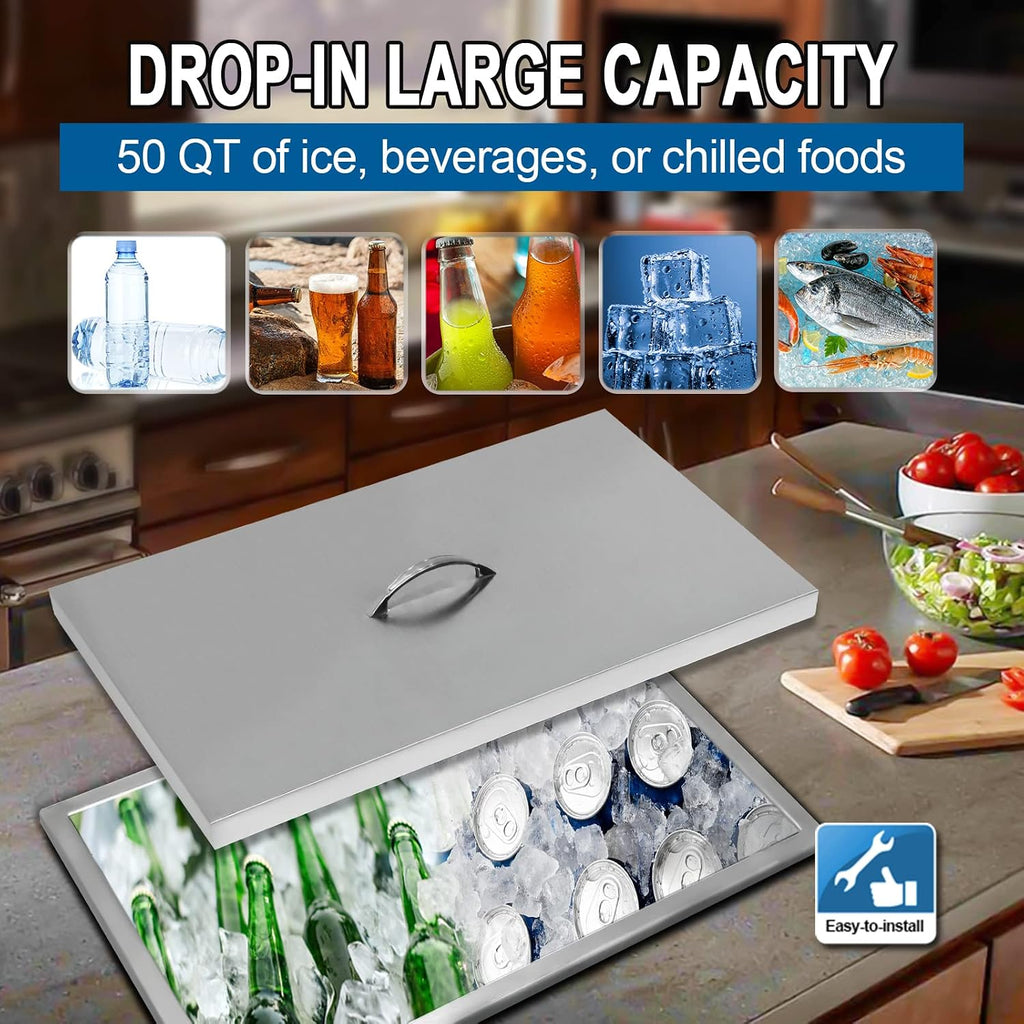 Commercial Stainless Steel Drop-in Ice Bin Chest – Insulated Bar Ice Well for Beverage Service
