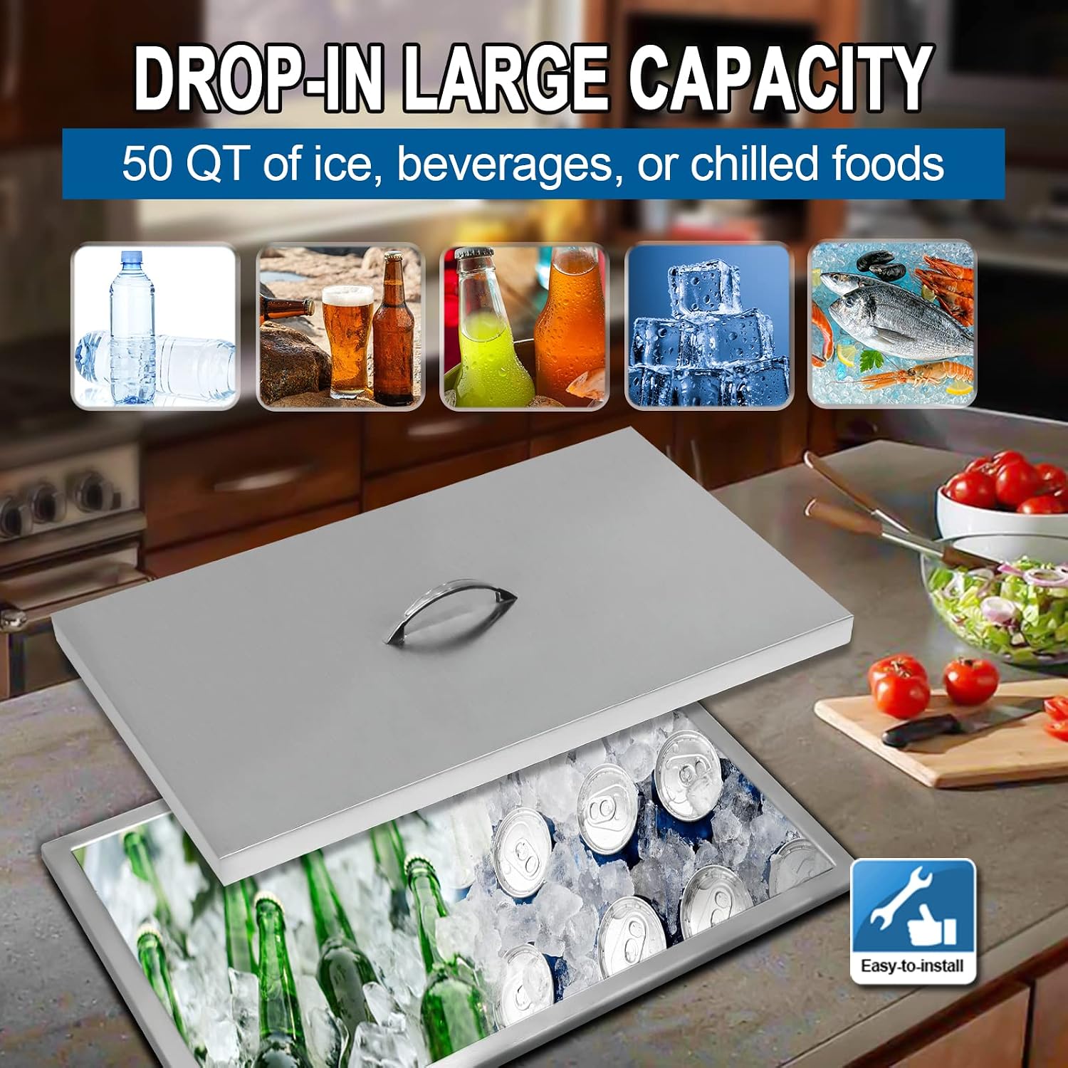 Commercial Stainless Steel Drop-in Ice Bin Chest – Insulated Bar Ice Well for Beverage Service